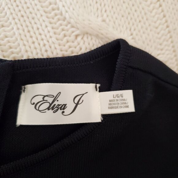 Eliza J Illusion Stripe Fit & Flare Dress size Large in Black - Picture 10 of 11